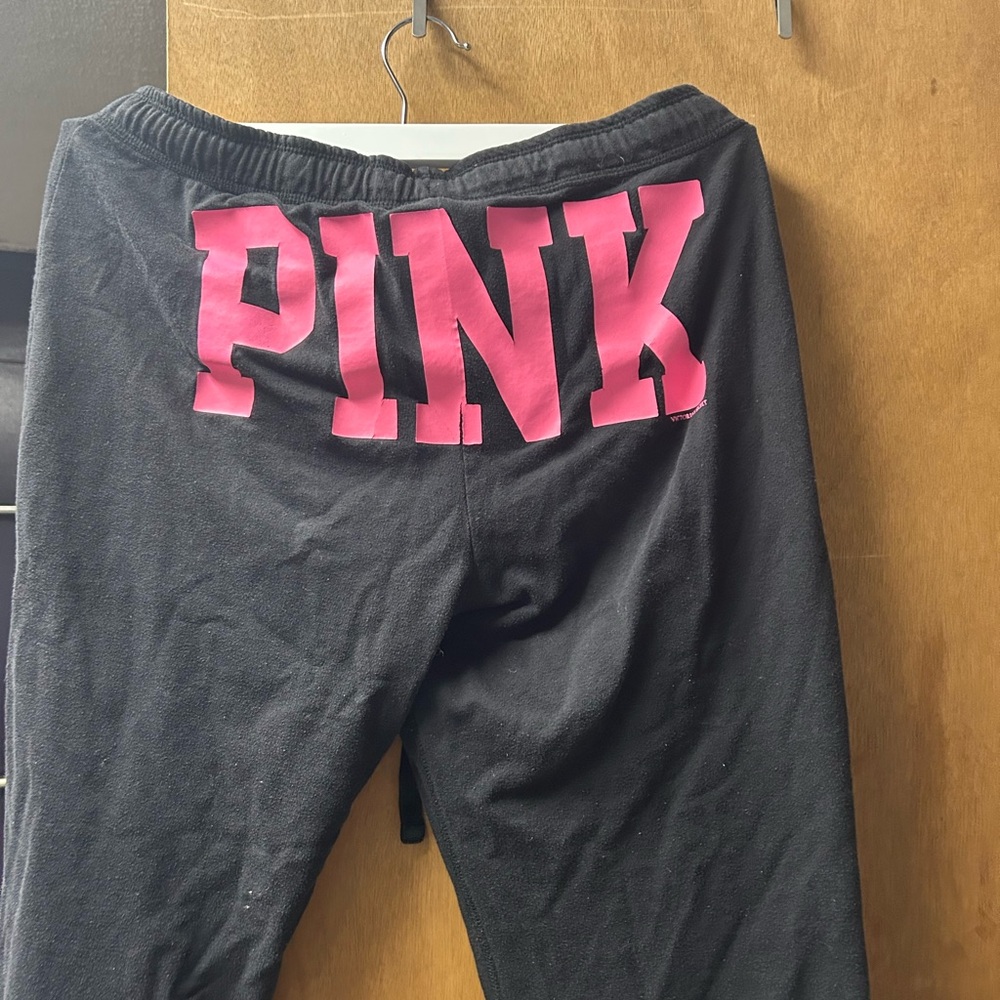 VINTAGE Victoria's Secret PINK Black Sweatpants with Hot Pink Logo